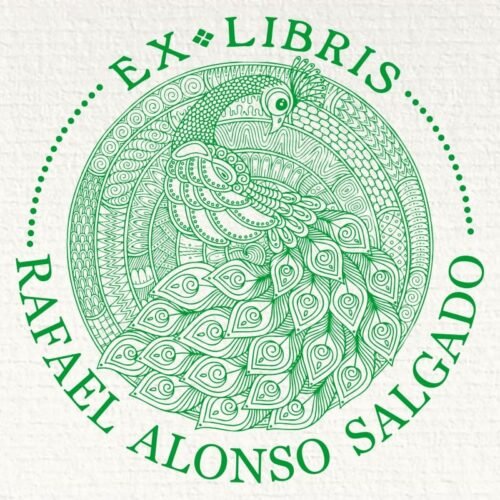 Sello ex libris pavo real
